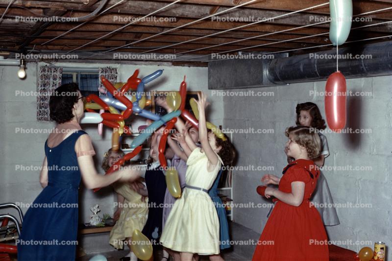 BD Party in the Basement, Girls Playing with Balloons, 1950s