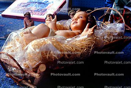 baby jesus, nativity scene, crib, doll