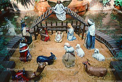 Nativity Scene, manger, Baby Jesus, crib, lamb, Mother Mary, camels, oxen, Three Wisemen, angels, figurines