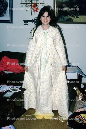 girl, robe, pajamas, new robe, present, 1960s
