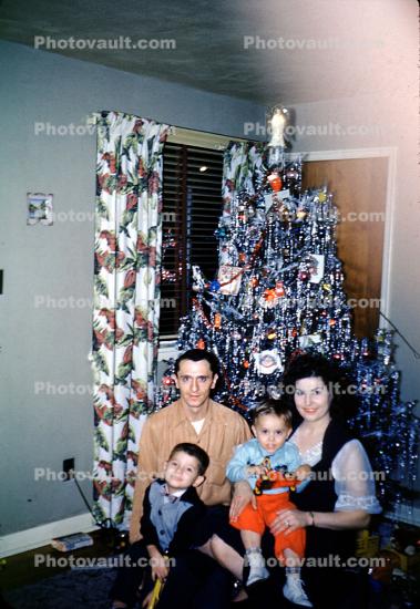 family, tinsel, mother, father, boys, son, Presents, Decorations, Ornaments, Tree, 1940s