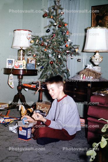 Boy, lamps, Presents, Decorations, Ornaments, Tree, 1940s