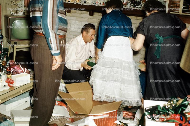 Presents, Television, Half Slip, Lingerie, lacy slip, empty box, Tulsa, 1950s