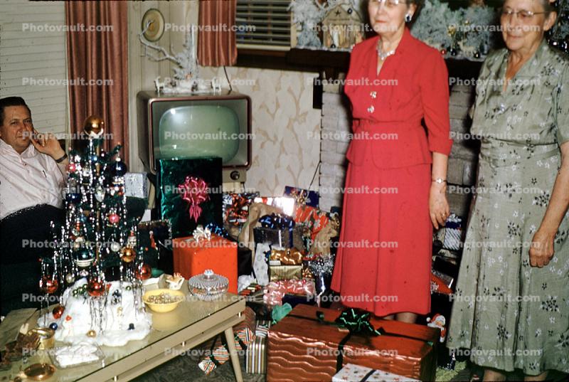 Grandma, tiny tree, television, 1950s