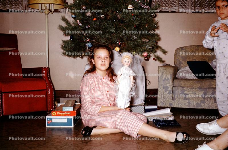 Girl, Doll, Tree, nightwear, pajama, 1960s