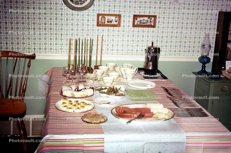 Dinner, Place settings, candles, table, 1950s