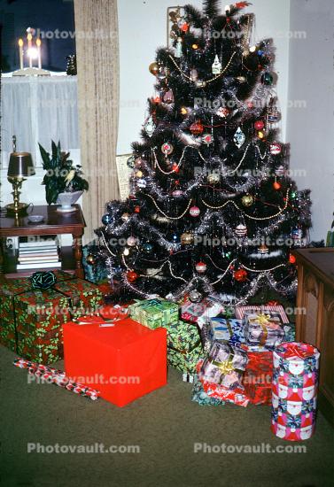 Tree, Decorations, Ornaments, Presents, 1950s