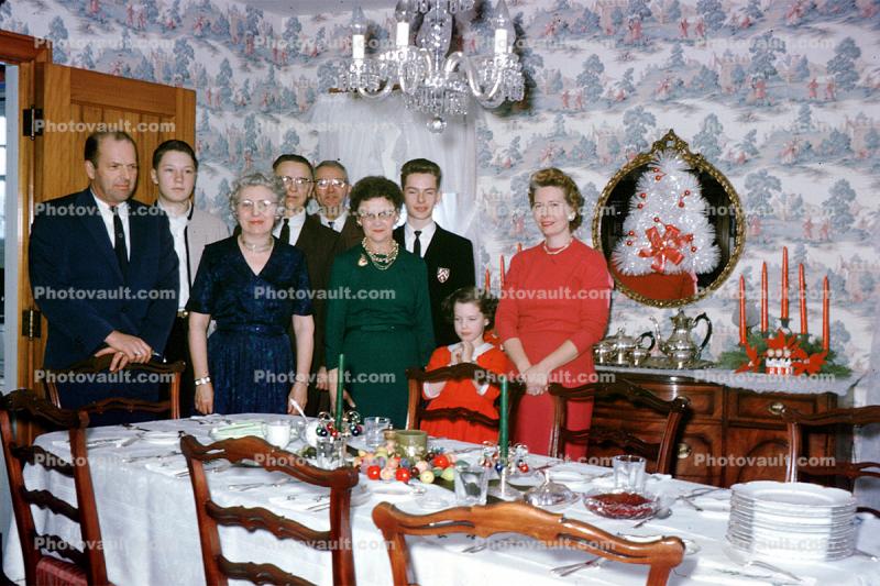 Grandma, dinning, dinner, smiles, 1950s