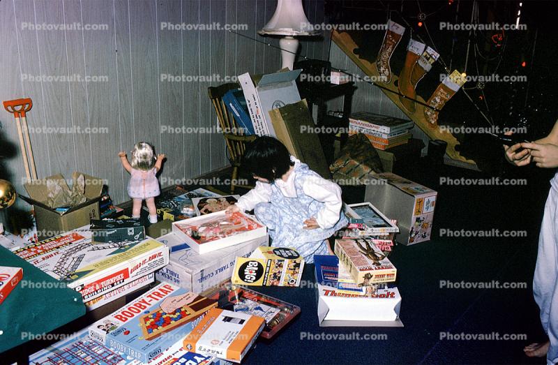 Lots of presents, doll, girl, Board Games, 1950s