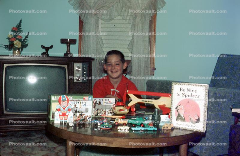 Boy, Gifts, Presents, TV, Television, Living Room, 1960s