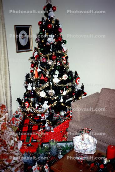 Tree, Presents, Gifts, Decorations, Ornaments, sofa, 1950s