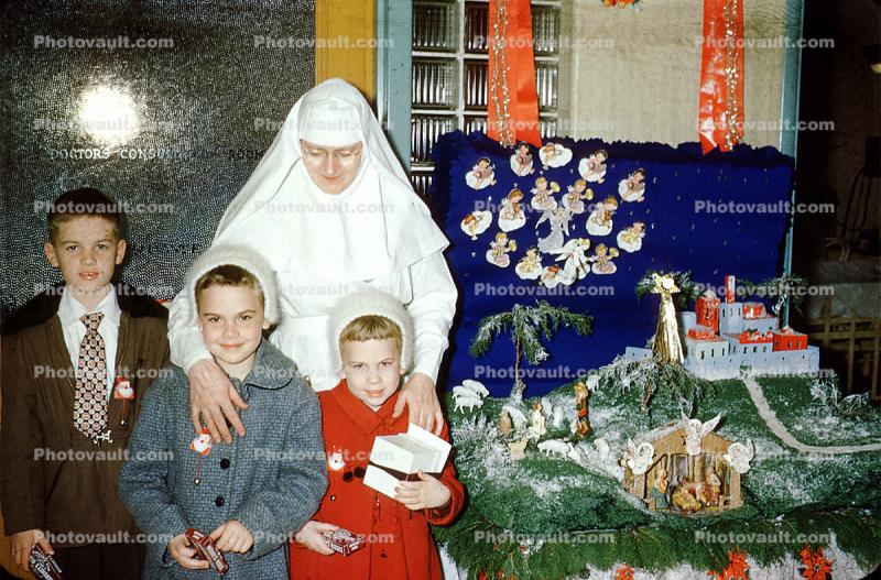 Tree, Presents, Gifts, Nun, Boys, Girls, 1950s