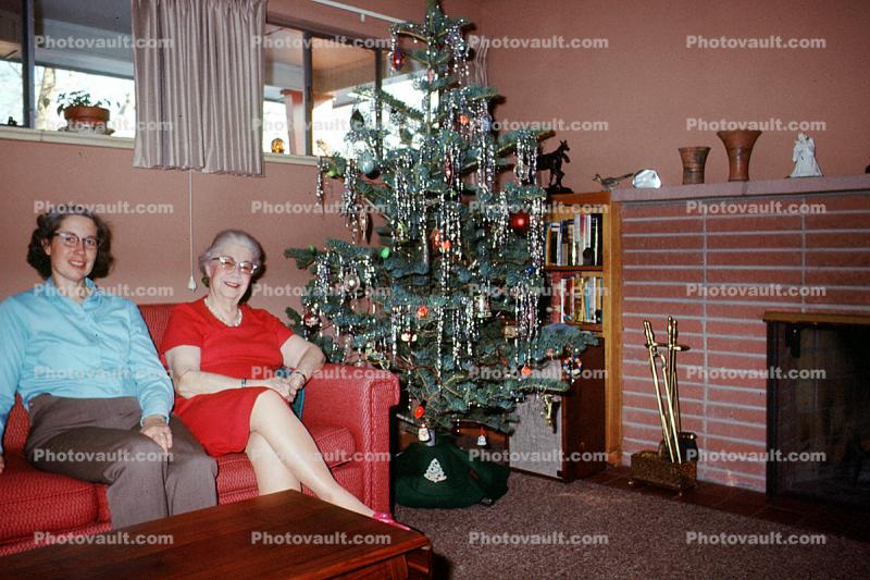 Grandma, Tree, Lights, 1950s