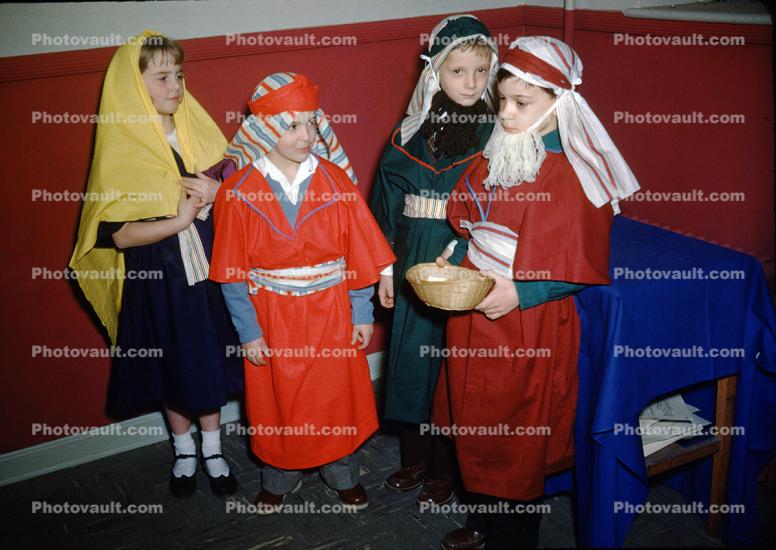 Three Wise Men, Nativity Scene, Costume, boys, girls, 1960s