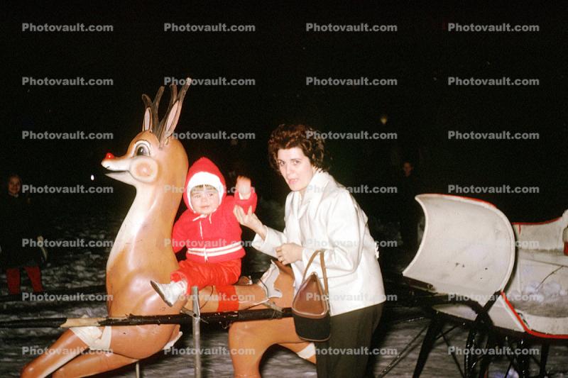 Rudolph the Red Nose Reindeer, baby, toddler, sled, fairytale, storybook, 1950s