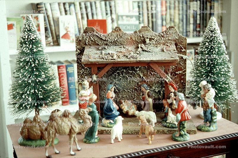 Nativity Scene, Trees, Camels, Sheep, 1950s