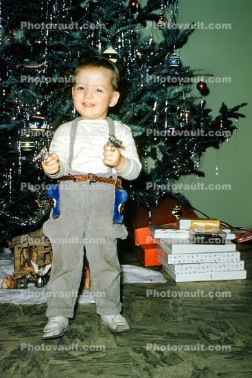 laughing boy, suspenders, pants, Tree, Presents, Gifts, Decorations, Ornaments, 1950s