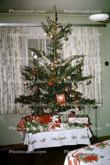 Tree, gifts, presents, table, 1950s
