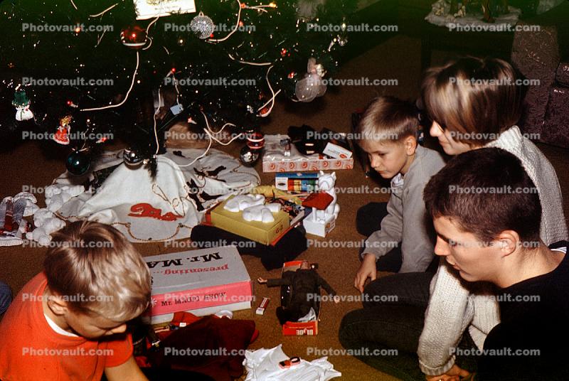 Unwrapping Presents, boys, 1950s