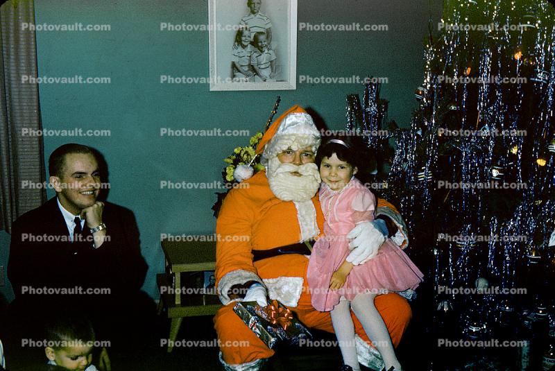 Santa Claus, Girl, Present, 1950s