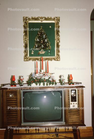 Television, Candles, framed tree, 1960s