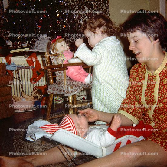 Dotting Mother with her Baby, girl with her doll, 1950s
