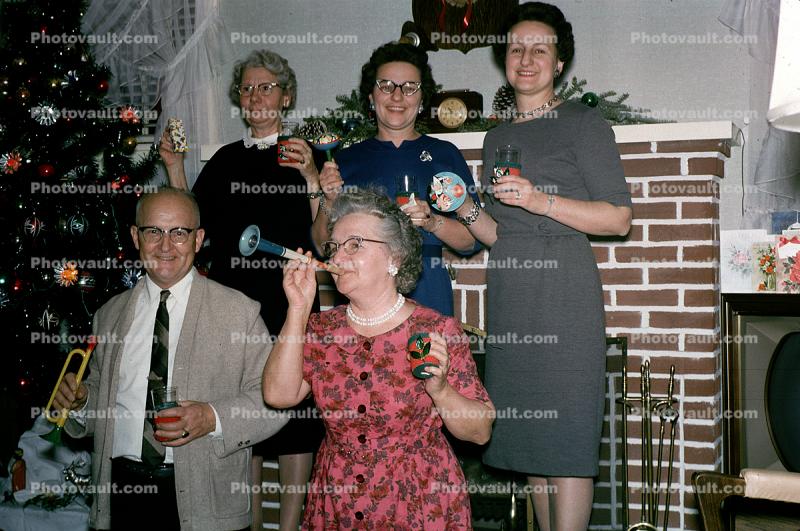 Party Time, noise makers, New Years Eve, drunk, 1950s