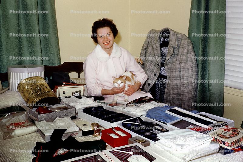 Woman with her Cat, Presents, 1950s