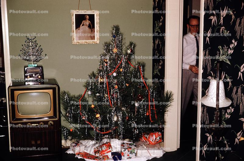 Television, decorated tree, frame, 1950s