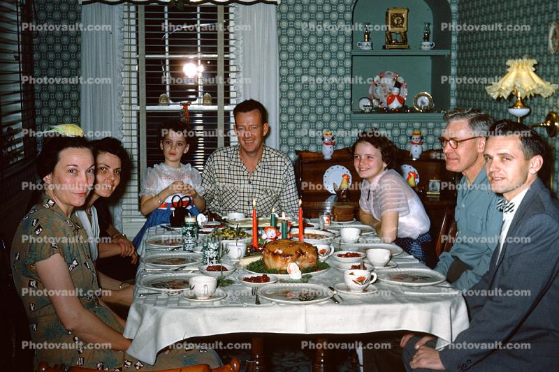 Christmas Dinner, Women, Men, 1940s