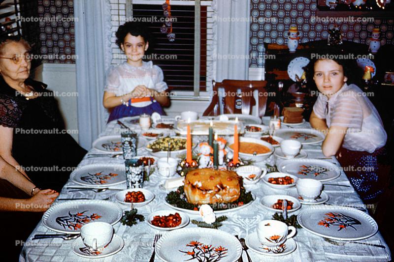 Girls, Dinner Table, Settings, December 1953