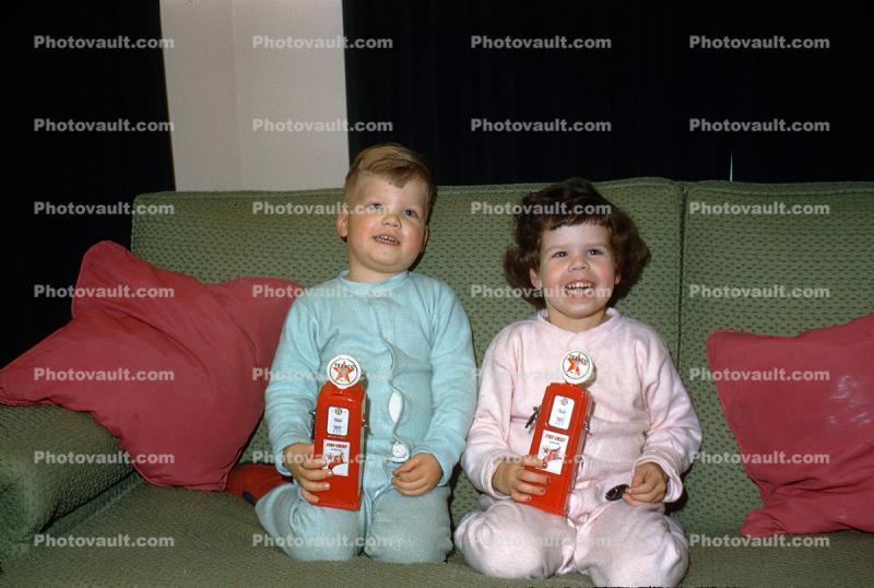 Brother and Sister with Presents, Boy, Girl, 1950s