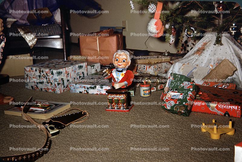 Bartender Santa Claus, Presents, Christmas Morning, 1950s