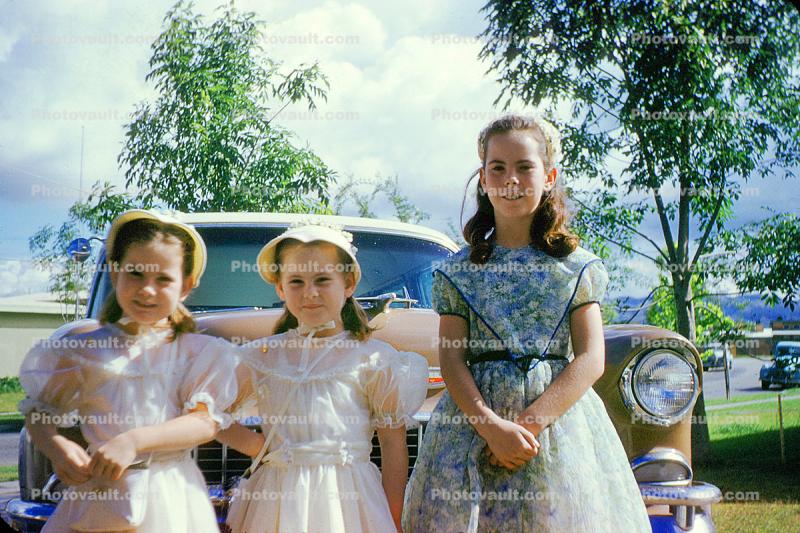 Girls, Dress, Sisters, 1950s