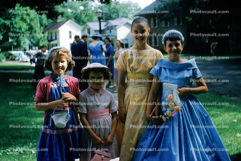 Girls, Formal, Dress, Hats, Easter, Roses, Basket, April 1958, 1950s, Akron