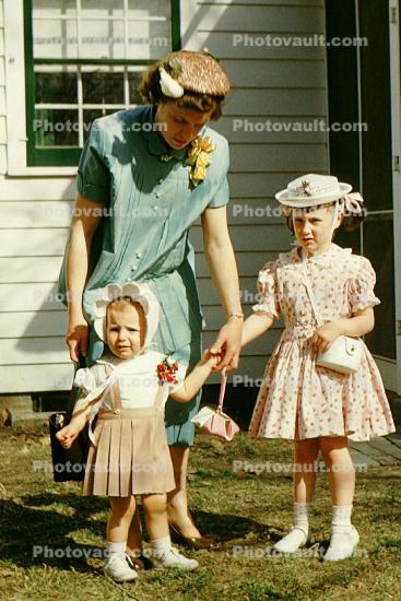 Girls, Dress, Sisters, April 1956, 1950s