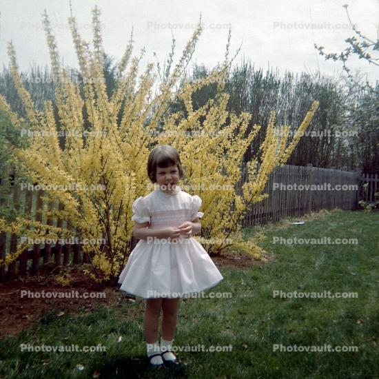 Easter Girl, Backyard, flower tree, 1950s