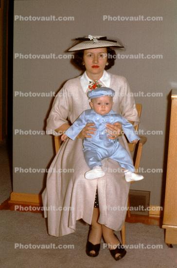 Mother with her Baby Boy, formal dress, 1950s
