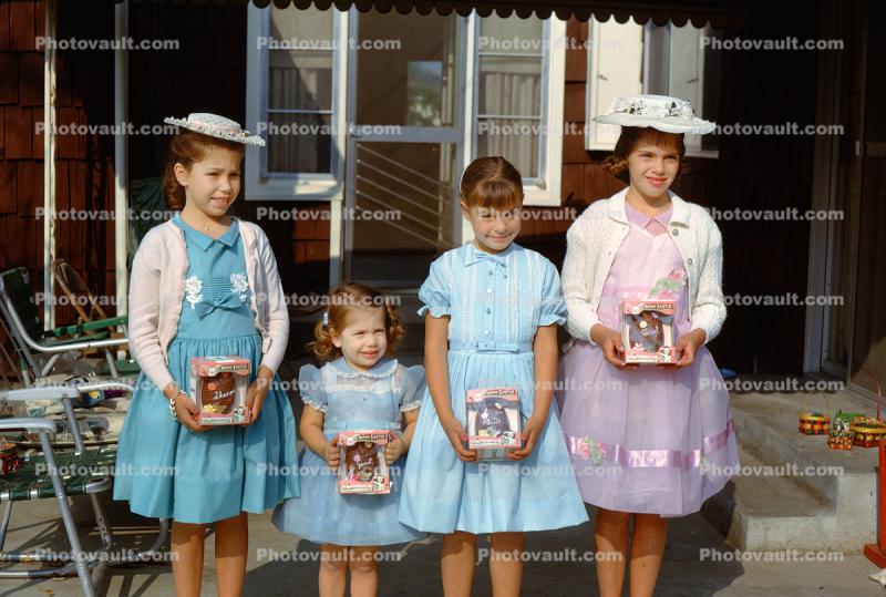 Four Chocolate Bunnies, Four Sisters, Easter Girls, April 1964