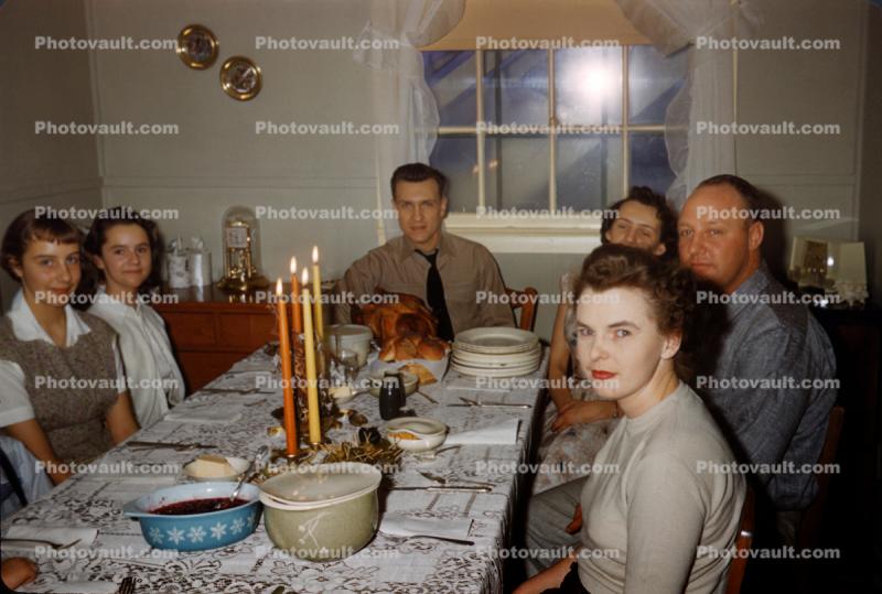 Dinner setting, Family, Gathering,  April 1959, 1950s