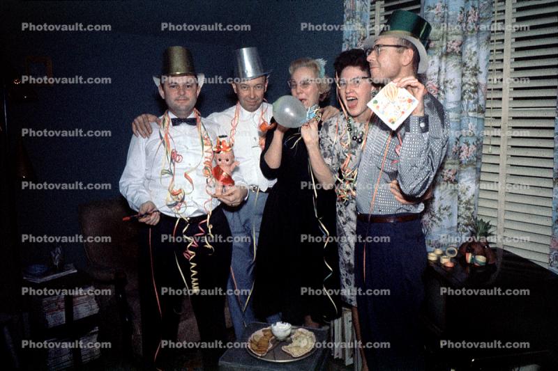 New Years Party, Woman, Man, Drunk, hats, 1950s