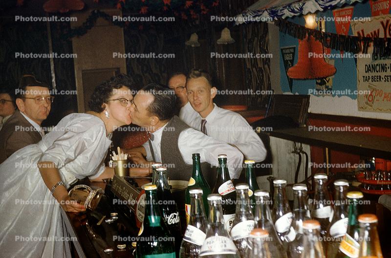 Kissing Woman and Bartender, Drunken Revelers, 1950s