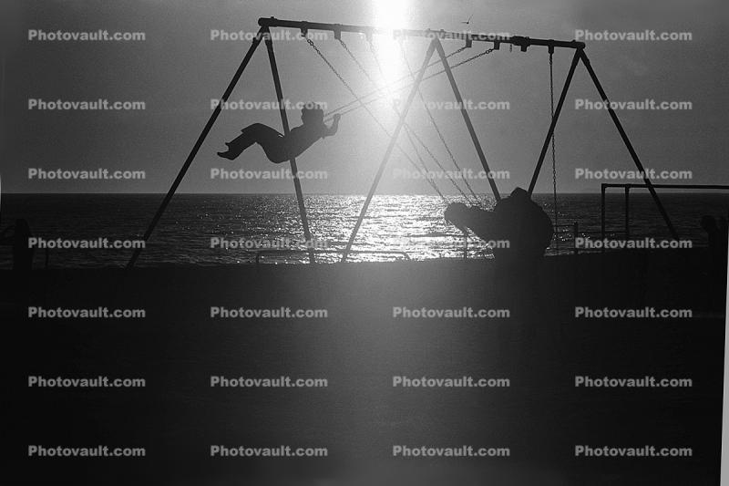 Swing Set, Beach, Pacific Ocean, Pacific Palisades, 1970s
