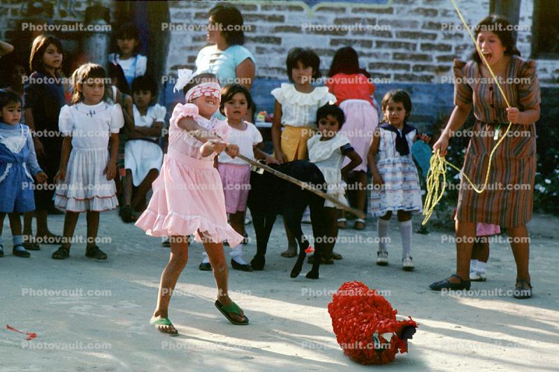 Girls, Blindfold, Pi?ata, Pinata, Elementary School, Yelapa, Mexico