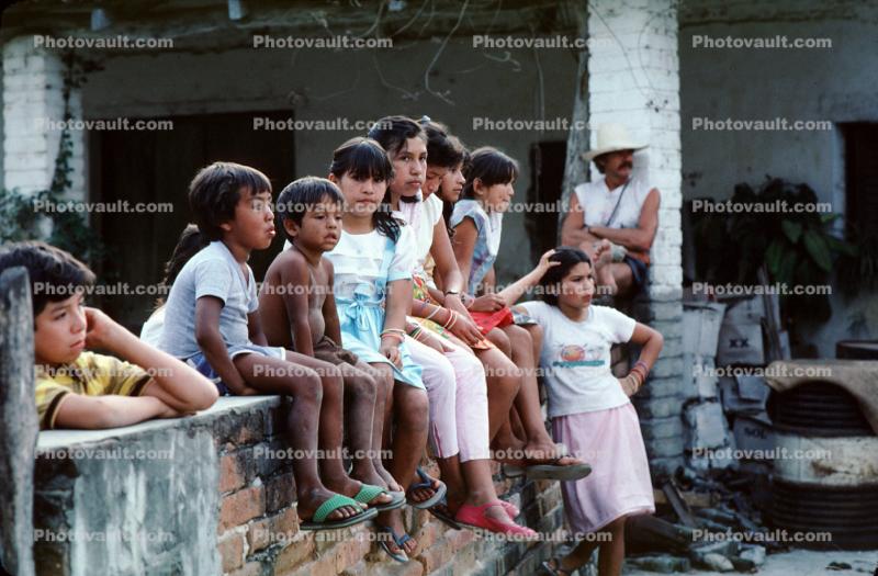 Brick Wall, Boys, Girls, Elementary School, Yelapa, Mexico