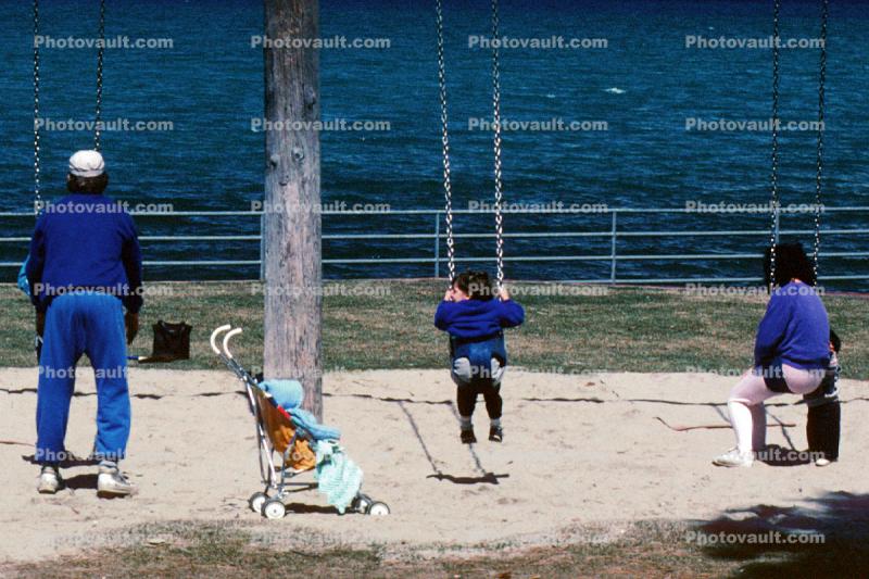 swing, South Lake Tahoe, Sand, Stroller, Chain, Fence
