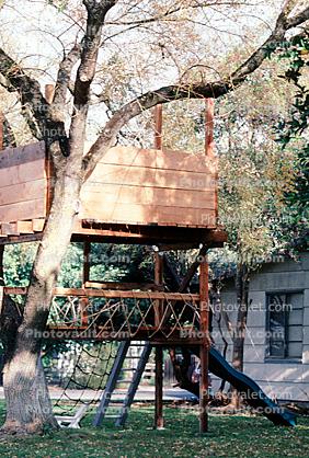 slide, backyard, tree house
