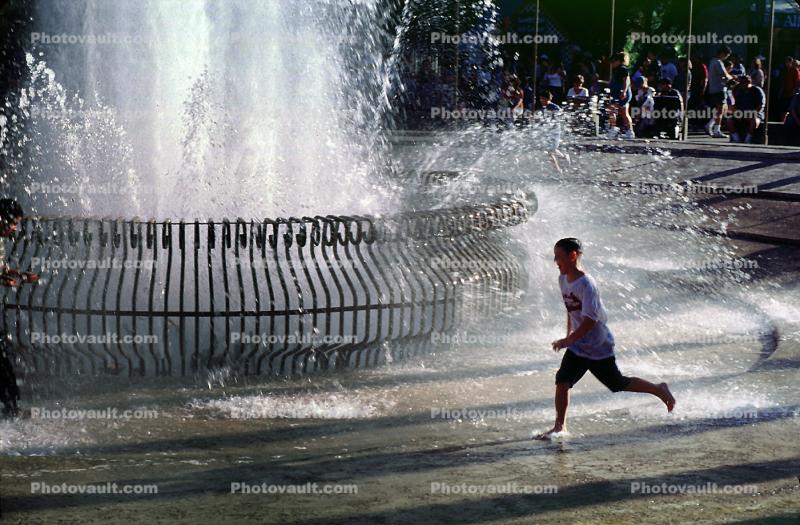 Water Fountain, aquatics, Boy, Running, Splashing, splash fountain