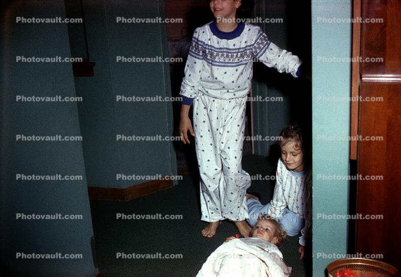 girl, jammies, pajama, 1950s