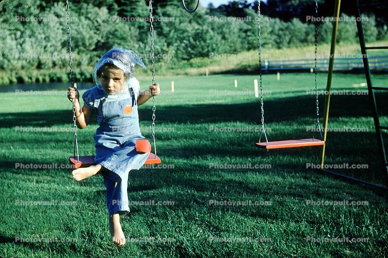Swing Set, backyard, park, grass, lawn, 1950s